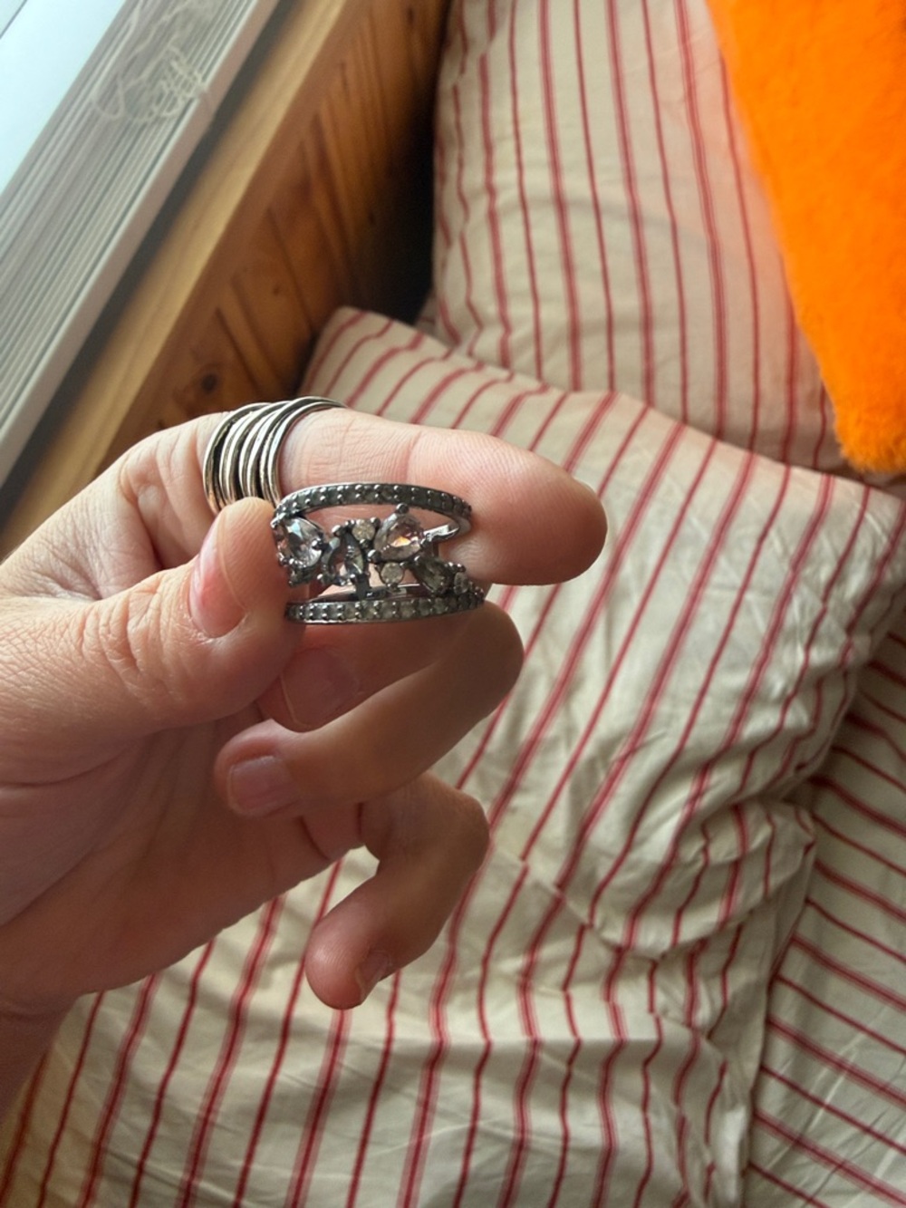 Silver-Tone Crystal Marquise Cluster Statement Ring